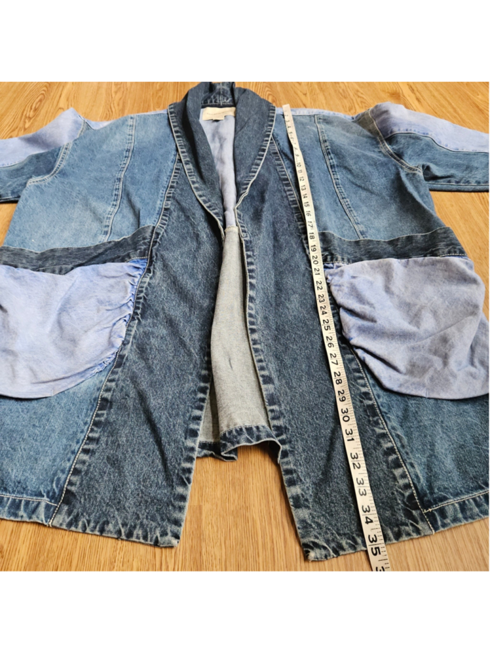 Pilcro Anthropologie Colorblock Denim Oversized Jacket Jadira Kimono Medium - Picture 3 of 5